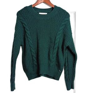 Abercrombie Fitch Chunky Knit Green Sweater XS Slouchy Pullover Cableknit Ribbed